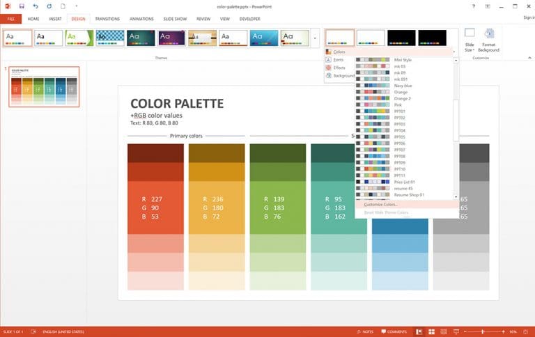 change the presentation theme colors to red powerpoint