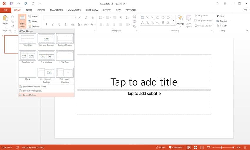 Reuse slides to combine presentations